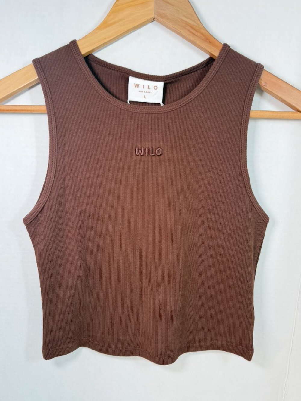 Wilo Logo Rib Tank Chocolate Brown Large NWT Ribbed Athleisure Workout Top